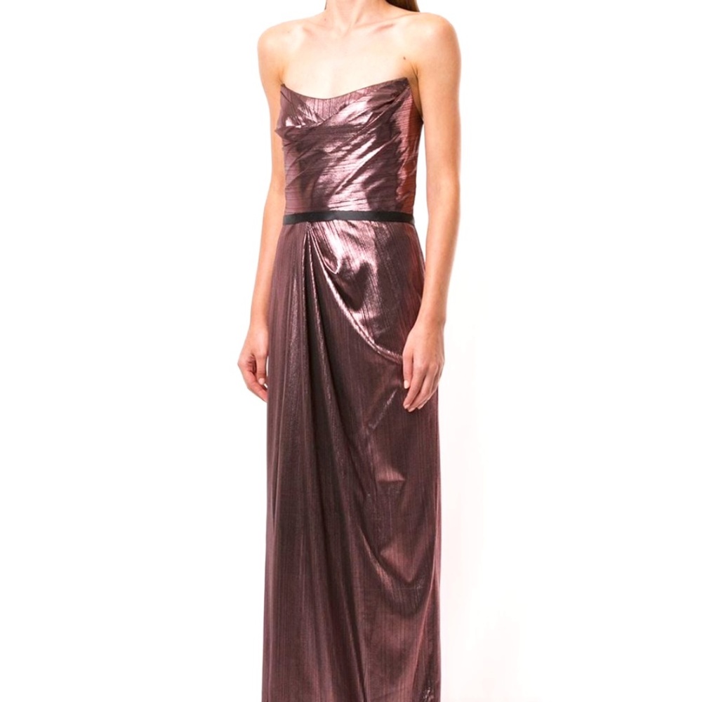 Marchesa Notte- Strapless Bronze Lame Gown sz 12